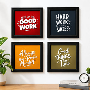 Motivational Wall Art Set – 4 Piece Inspirational Quote Frames for Home & Office