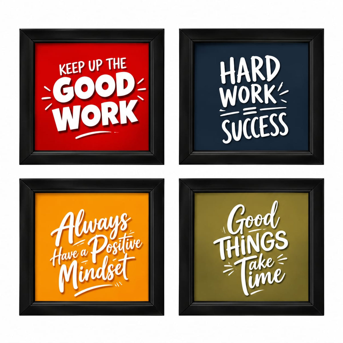 Motivational Wall Art Set – 4 Piece Inspirational Quote Frames for Home & Office