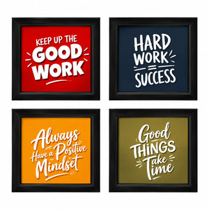 Motivational Wall Art Set – 4 Piece Inspirational Quote Frames for Home & Office