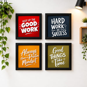 Motivational Wall Art Set – 4 Piece Inspirational Quote Frames for Home & Office