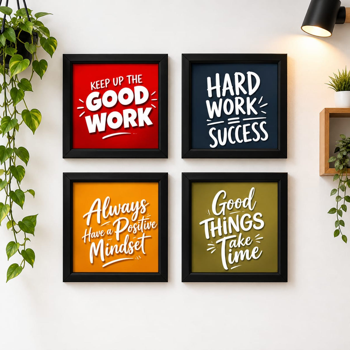 Motivational Wall Art Set – 4 Piece Inspirational Quote Frames for Home & Office