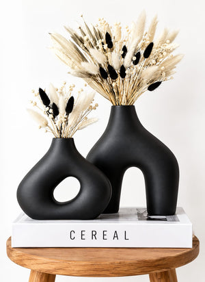 Black Decorative Vase Set – Modern Home Décor Flower Vases