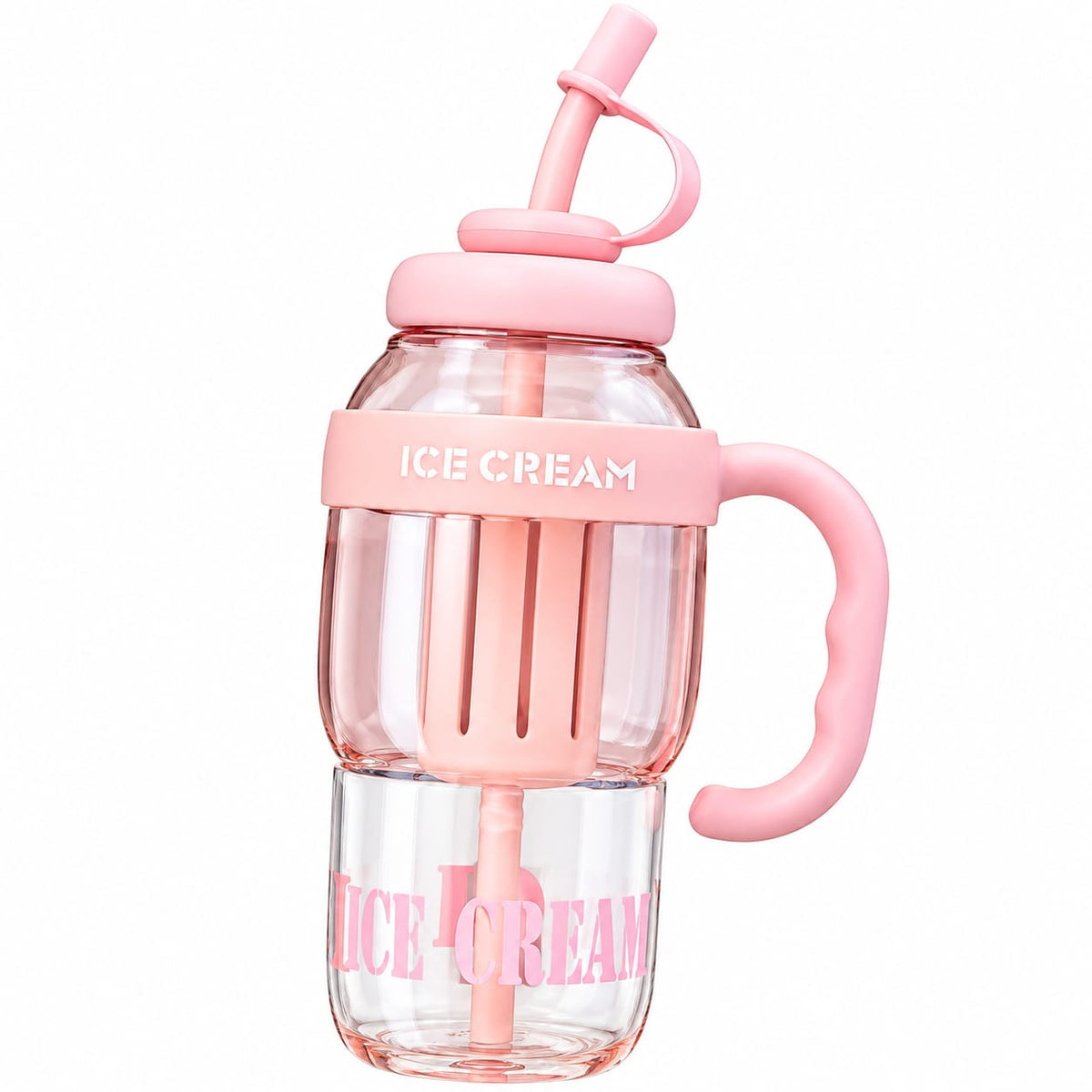 Cute Ice Cream Water Bottle with Handle & Straw – Portable Reusable Drinking Bottle