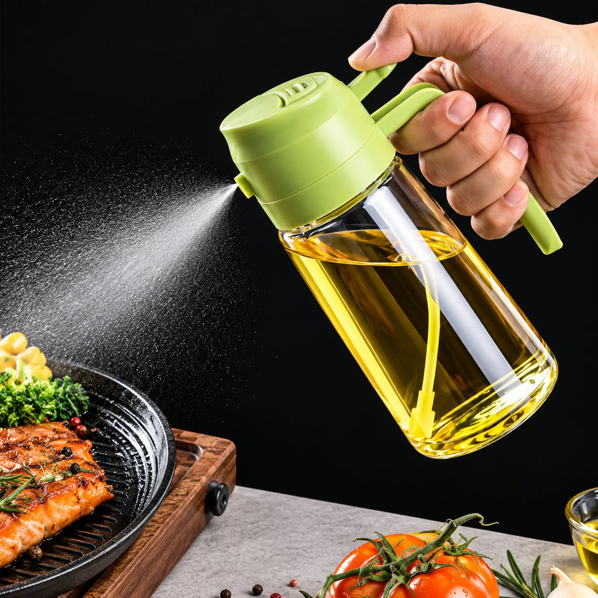 Oil Spray Bottle for Cooking – Refillable Oil Mister with Handle