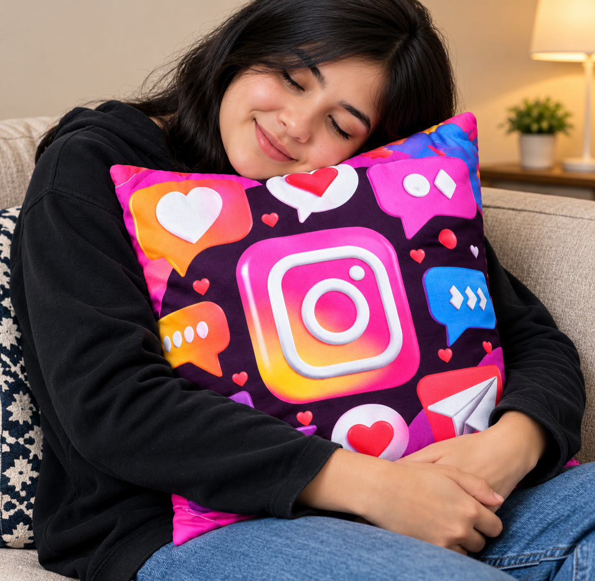 Social Media Cushion – Colorful Decorative Throw Pillow